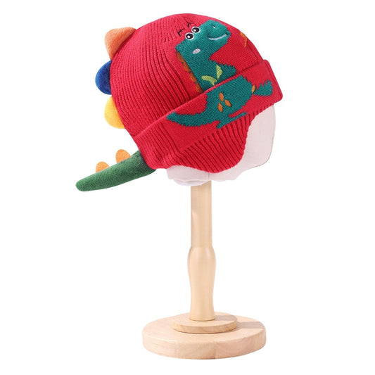 Landofgenie One Size Cotton Knitting Dinosaur Cap - Red - landofgenie
