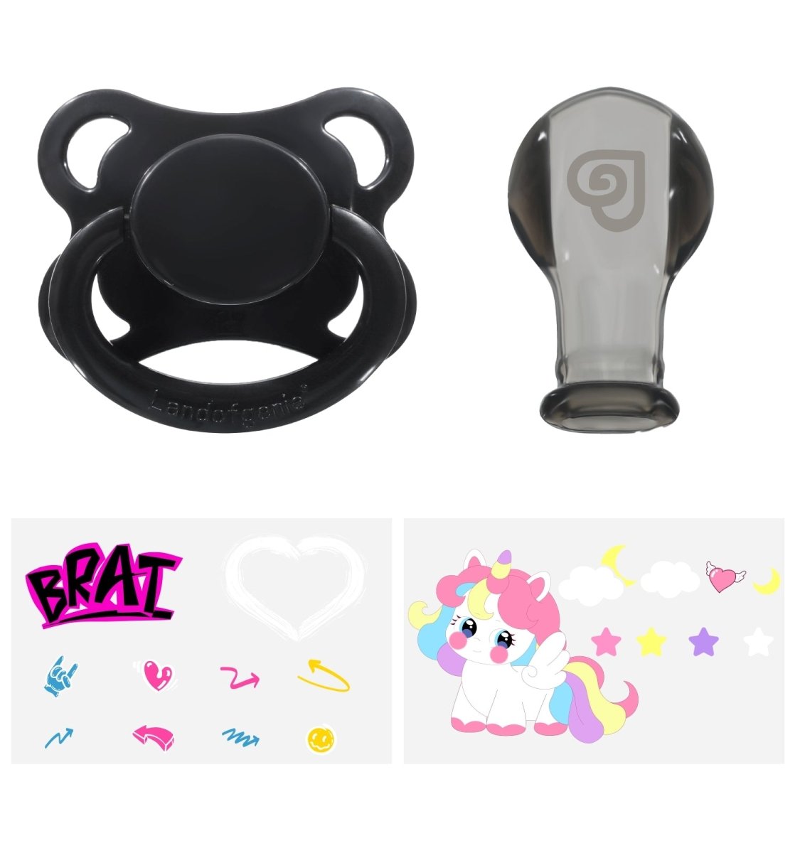 Landofgenie Replacement Pacifier Nipple and Cartoon Stickers Set - landofgenie