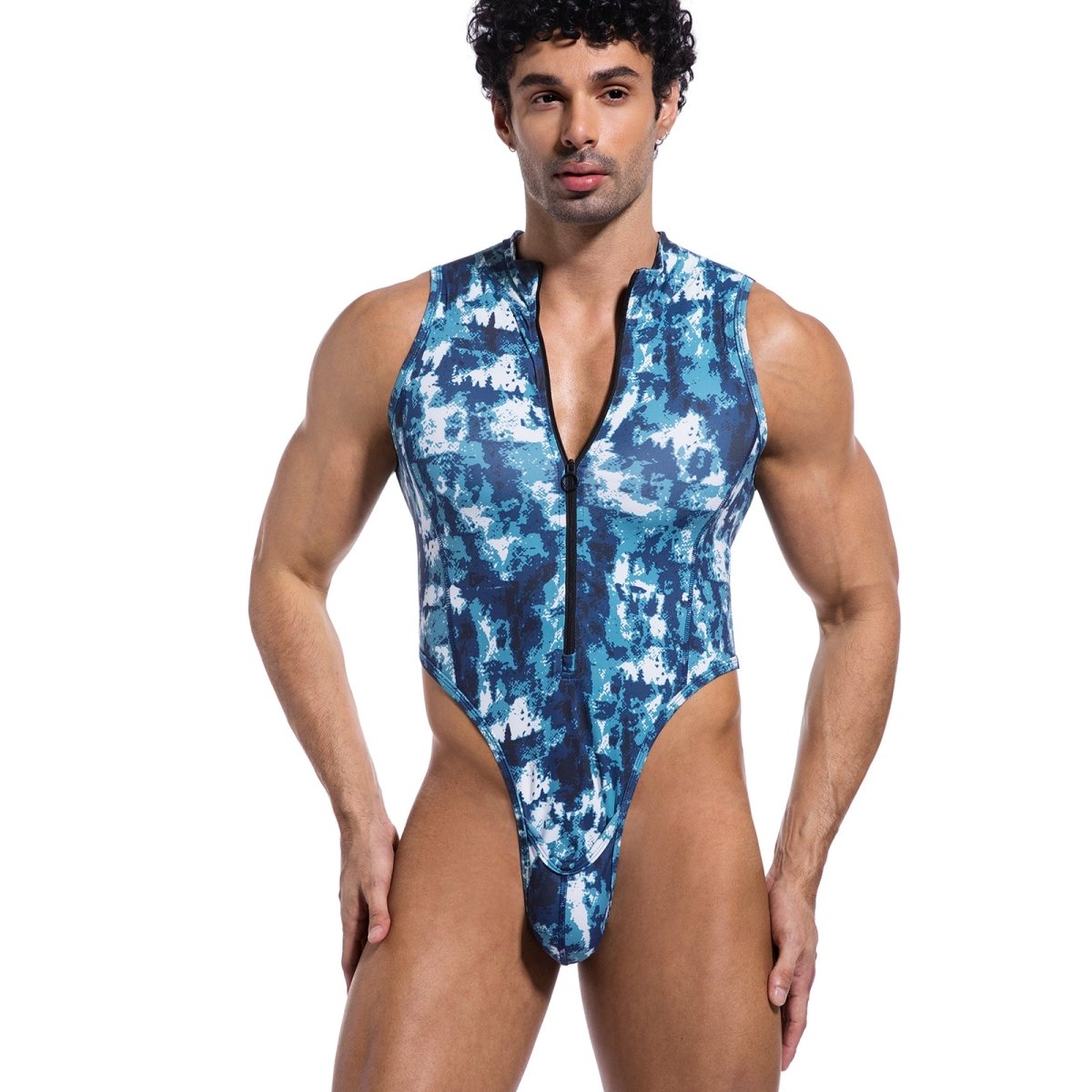 Landofgenie Take Down Singlet Jock with Zipper - Camo Blue - landofgenie
