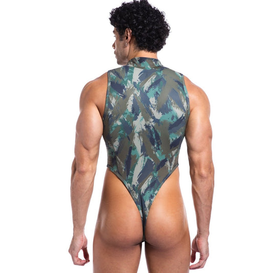Landofgenie Take Down Singlet Jock with Zipper - Camo Green - landofgenie