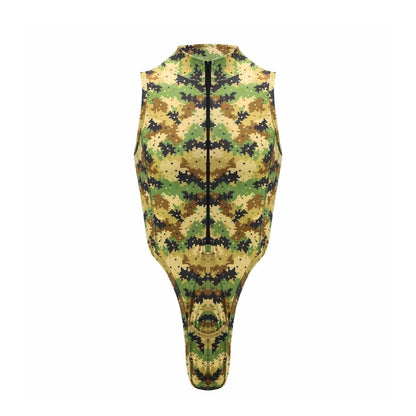 Landofgenie Take Down Singlet Jock with Zipper - Camo Yellow - landofgenie