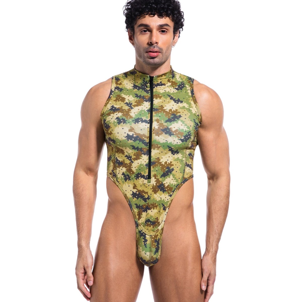Landofgenie Take Down Singlet Jock with Zipper - Camo Yellow - landofgenie