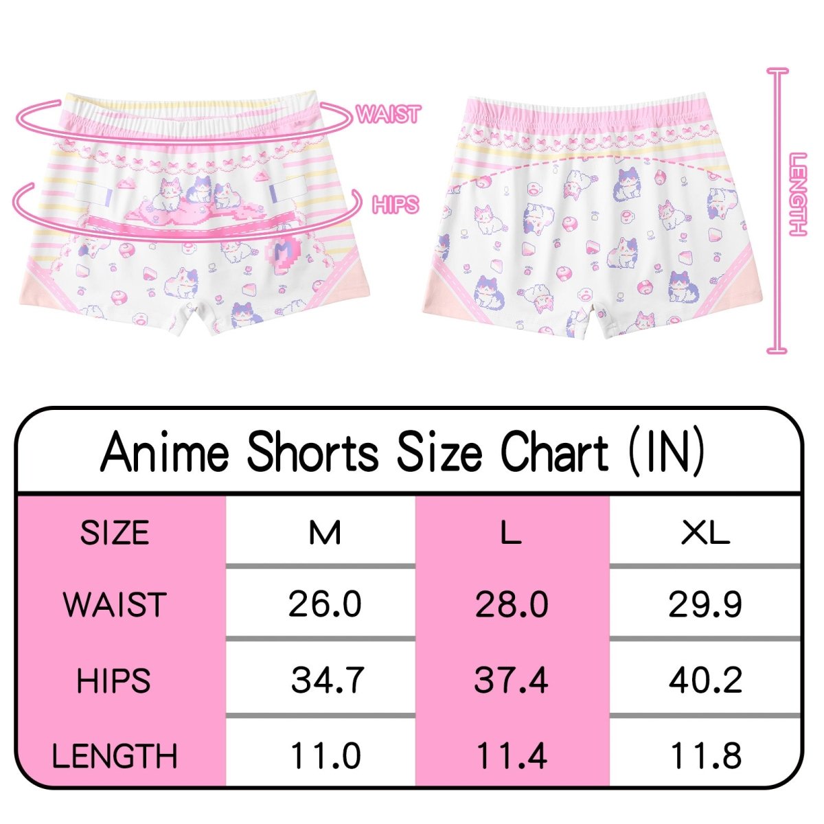 Landofgenie Unisex Cartoon Shorts - Pixel Cat - landofgenie