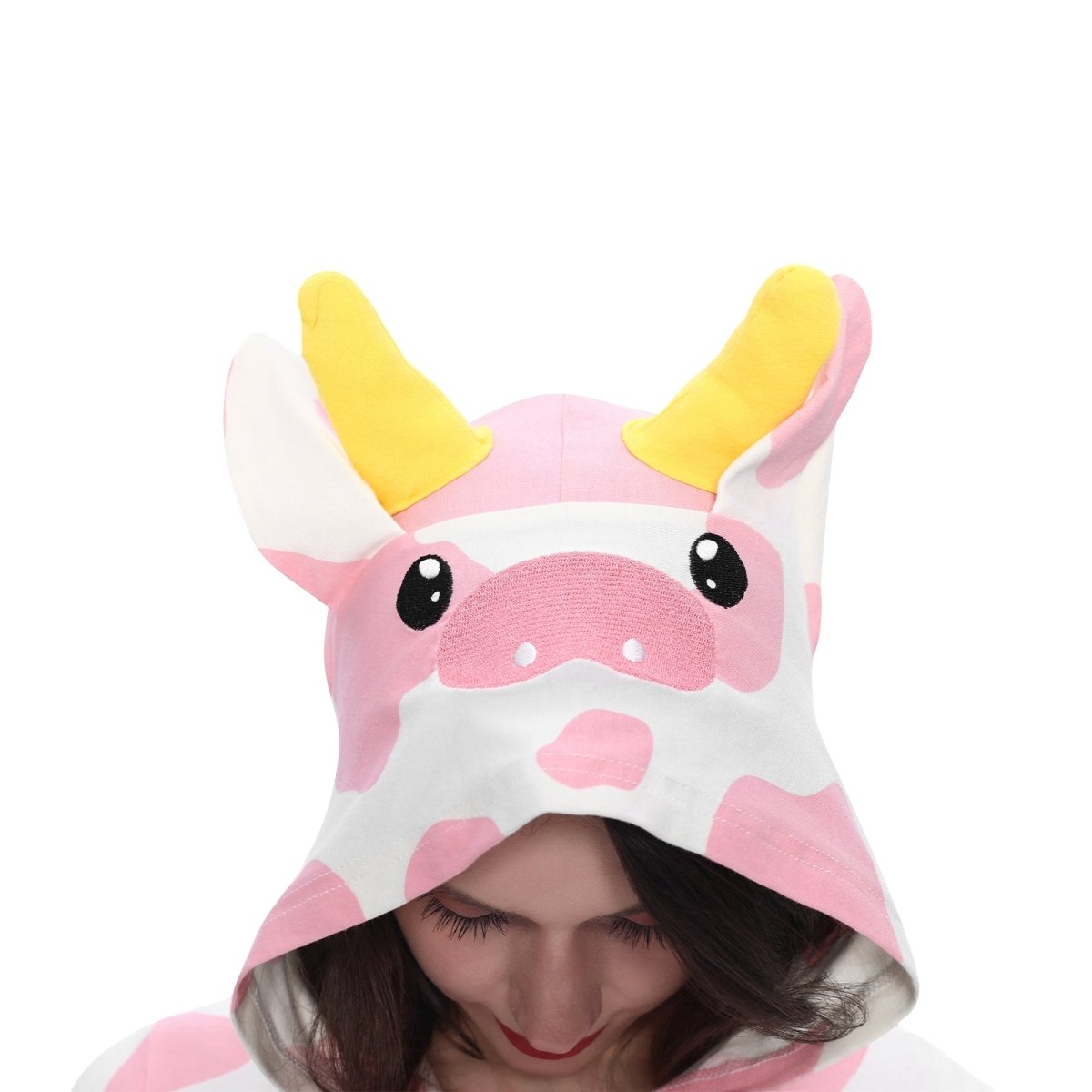 Landofgenie Women Print Onesie Snap Crotch - Pink Cow - landofgenie