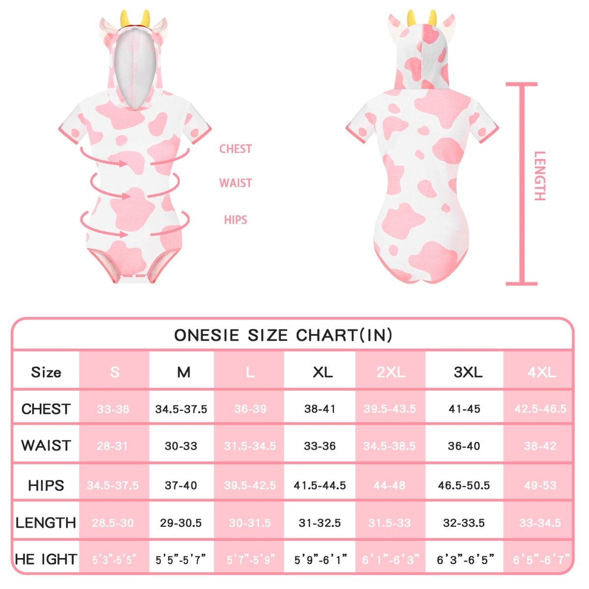 Landofgenie Women Print Onesie Snap Crotch - Pink Cow - landofgenie
