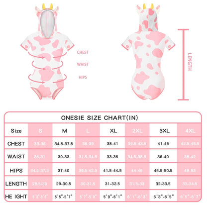 Landofgenie Women Print Onesie Snap Crotch - Pink Cow - landofgenie