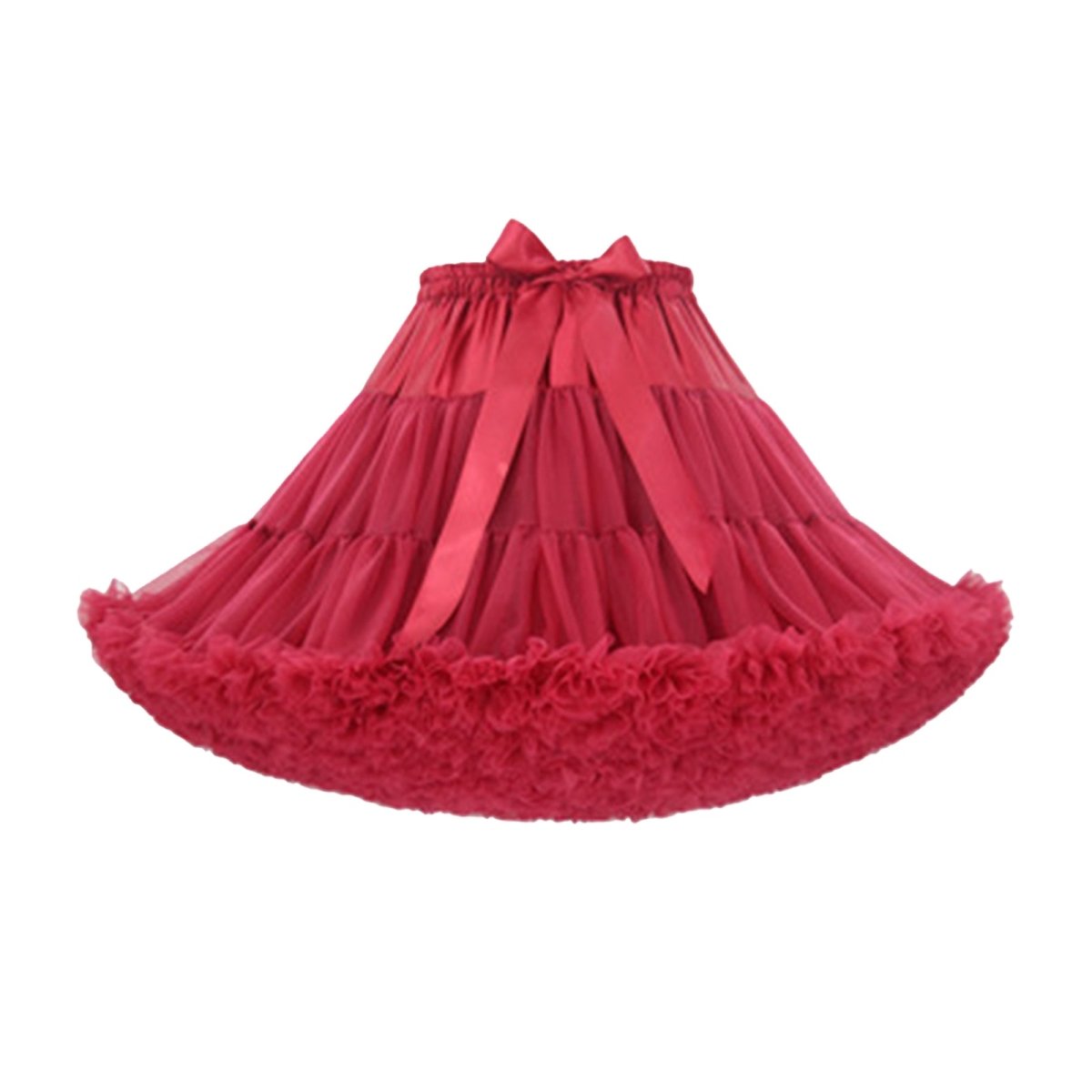 Landofgenie Women's Mesh Tulle Puffy Petticoat Tutu Ballet Bubble Short Ballerina Skirt - Red - landofgenie