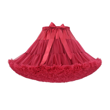 Landofgenie Women's Mesh Tulle Puffy Petticoat Tutu Ballet Bubble Short Ballerina Skirt - Red - landofgenie