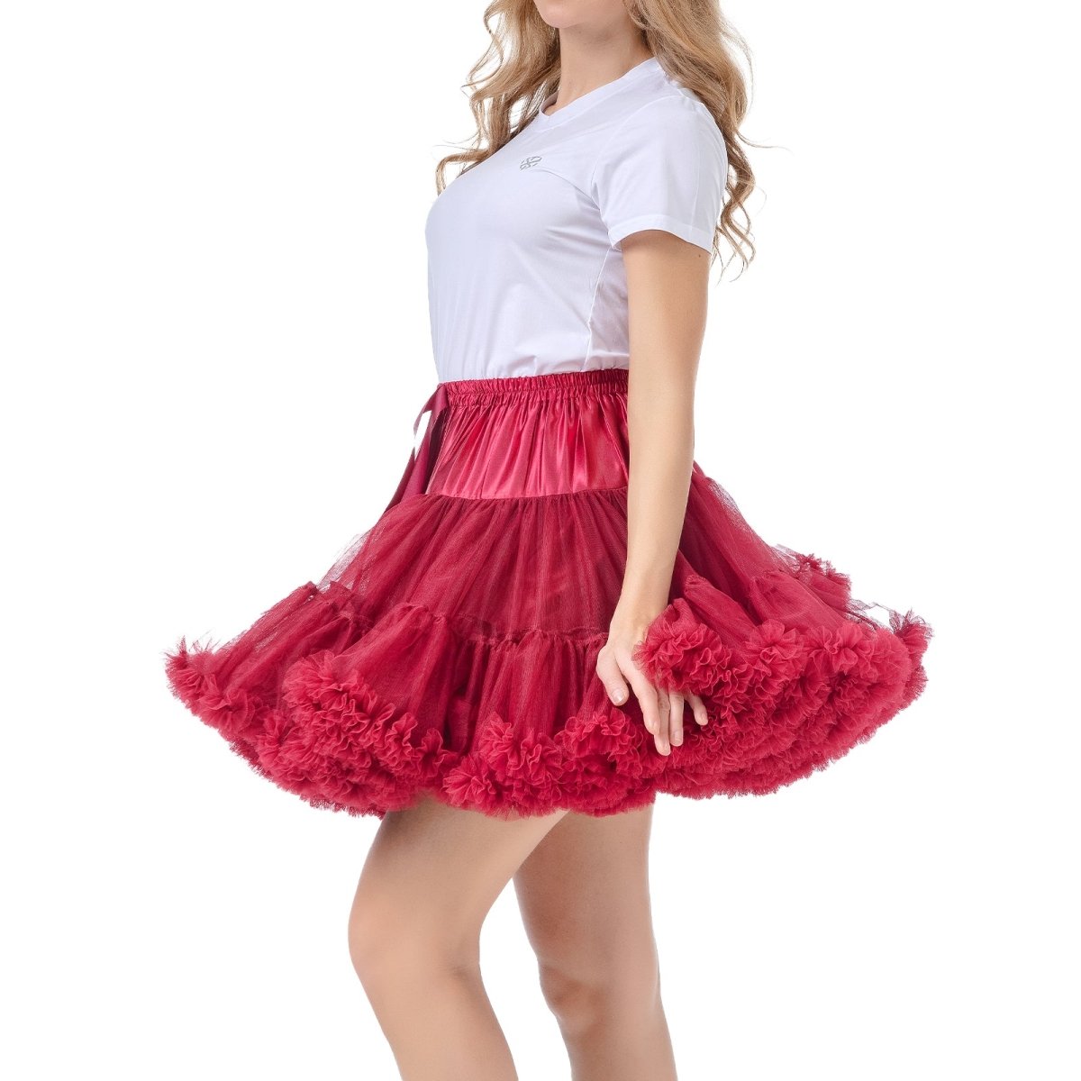 Landofgenie Women's Mesh Tulle Puffy Petticoat Tutu Ballet Bubble Short Ballerina Skirt - Red - landofgenie
