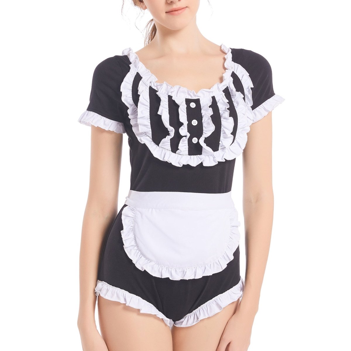 Landofgenie ABDL Bodysuit Cotton Onesie- Black Maid Outfit - landofgenie