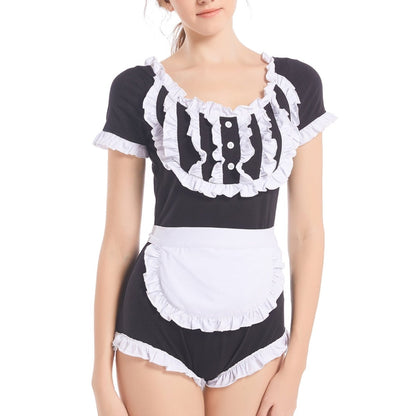 Landofgenie ABDL Bodysuit Cotton Onesie- Black Maid Outfit - landofgenie