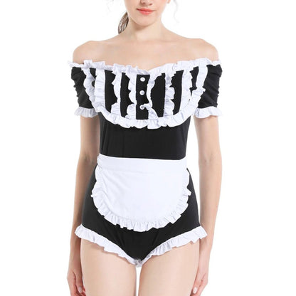 Landofgenie ABDL Bodysuit Cotton Onesie- Black Maid Outfit - landofgenie