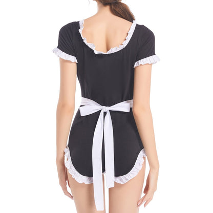 Landofgenie ABDL Bodysuit Cotton Onesie- Black Maid Outfit - landofgenie