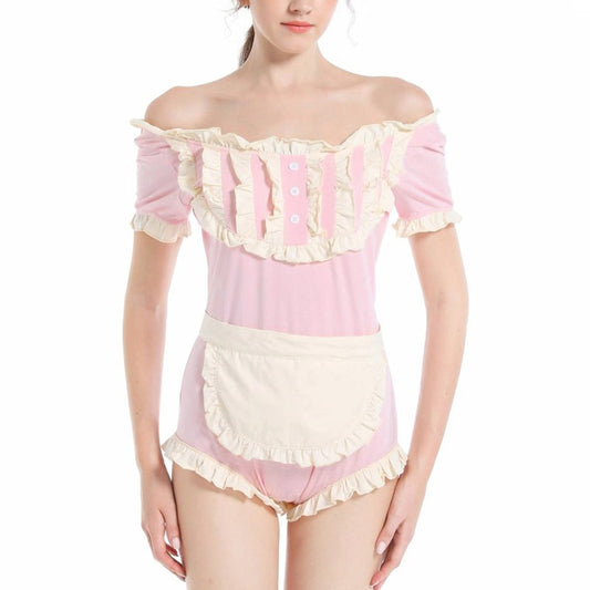 Landofgenie ABDL Bodysuit Cotton Onesie- Pink Maid Outfit - landofgenie