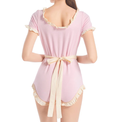 Landofgenie ABDL Bodysuit Cotton Onesie- Pink Maid Outfit – landofgenie Landofgenie ABDL Bodysuit Cotton Onesie- Pink Maid Outfit – landofgenie