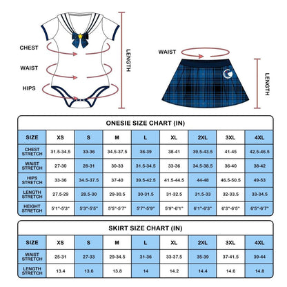 Landofgenie ABDL Cotton Bodysuit Plaid Skirt Set - Blue Cosplay Magical Onesie Skirt Set - landofgenie