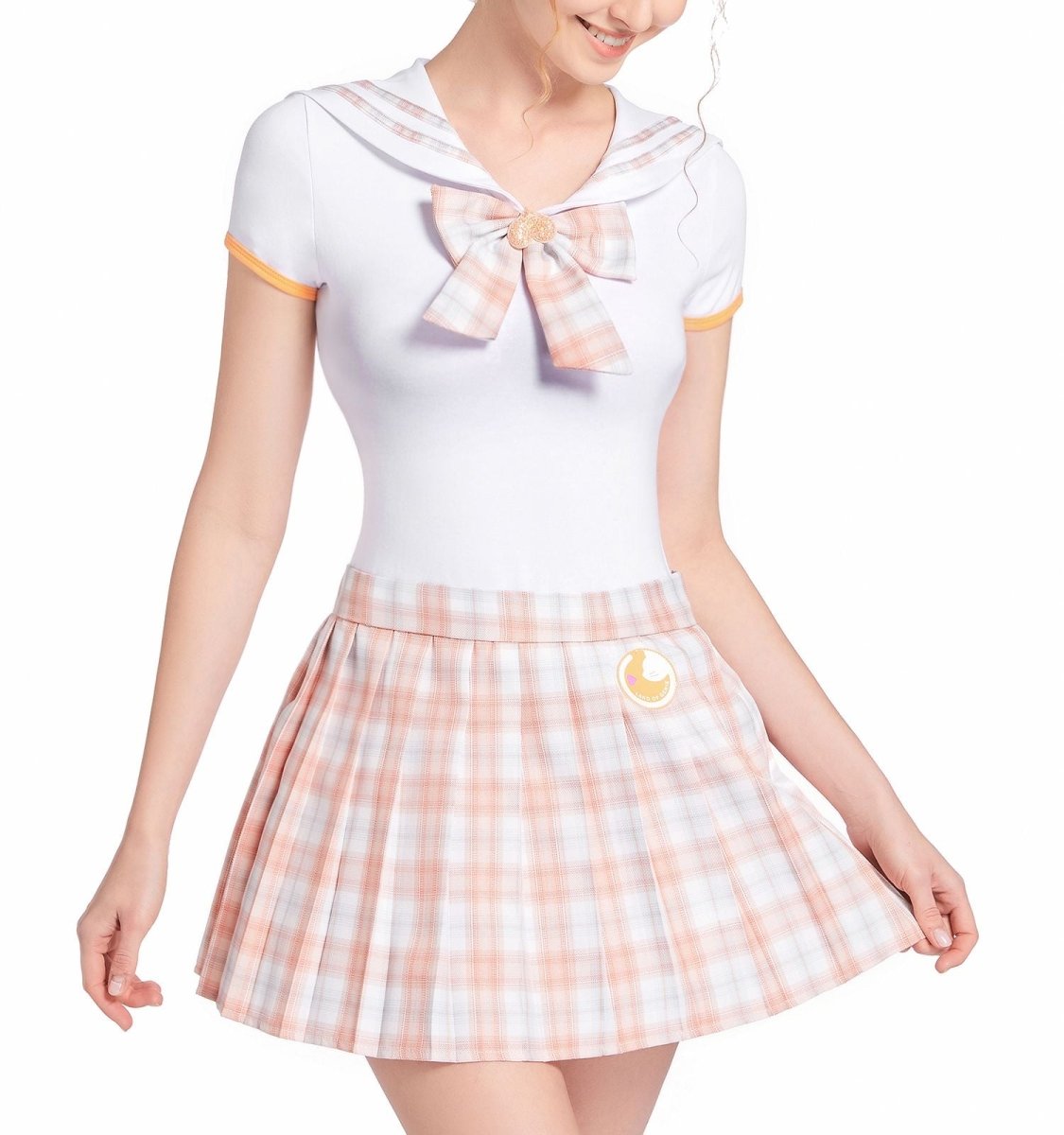 Landofgenie ABDL Cotton Bodysuit Plaid Skirt Set -Orange Cosplay Magical Onesie Skirt Set - landofgenie