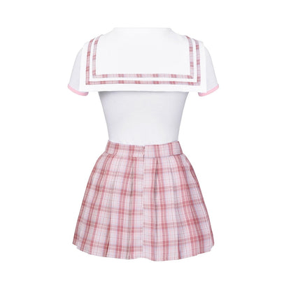 Landofgenie ABDL Cotton Bodysuit Plaid Skirt Set -Pink Cosplay Magical Onesie Skirt Set - landofgenie