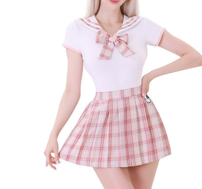 Landofgenie ABDL Cotton Bodysuit Plaid Skirt Set -Pink Cosplay Magical Onesie Skirt Set - landofgenie