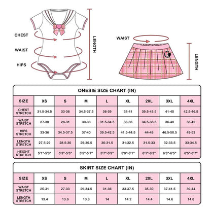 Landofgenie ABDL Cotton Bodysuit Plaid Skirt Set -Pink Cosplay Magical Onesie Skirt Set - landofgenie