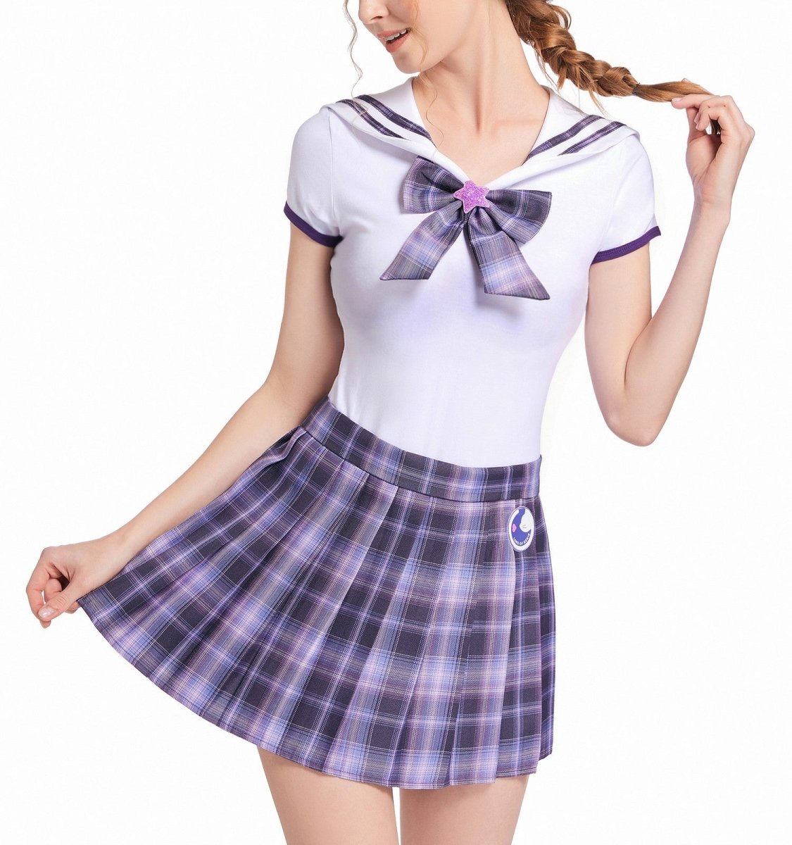 Landofgenie ABDL Cotton Bodysuit Plaid Skirt Set -Purple Cosplay Magical Onesie Skirt Set - landofgenie