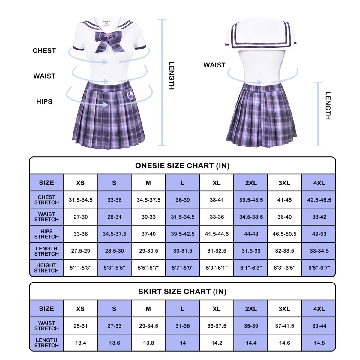 Landofgenie ABDL Cotton Bodysuit Plaid Skirt Set -Purple Cosplay Magical Onesie Skirt Set - landofgenie