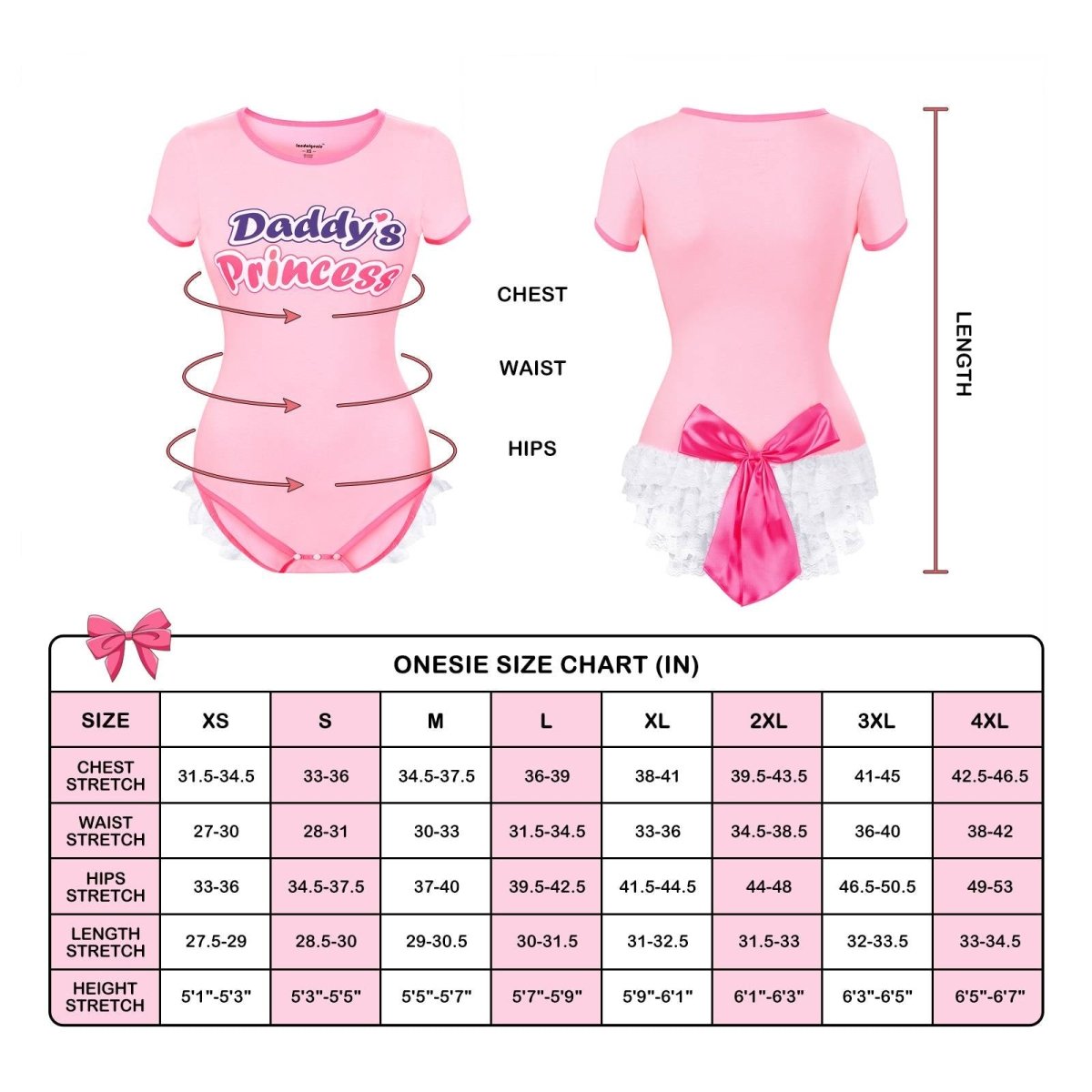 Landofgenie ABDL Cotton Pink Romper with Bow Lace - Daddy's Princess - landofgenie