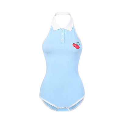 Landofgenie ABDL Cotton Romper Shirt Collar Onesie - Collared Onesie Blue - landofgenie