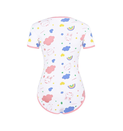 Landofgenie ABDL Onesie Womens Cotton Bodysuit - Bunny Print - landofgenie