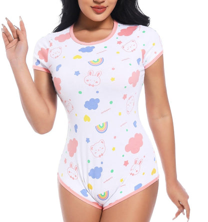 Landofgenie ABDL Onesie Womens Cotton Bodysuit - Bunny Print - landofgenie