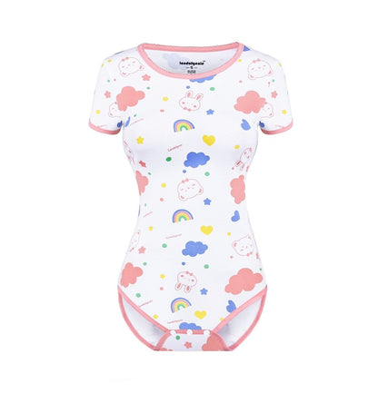 Landofgenie ABDL Onesie Womens Cotton Bodysuit - Bunny Print - landofgenie