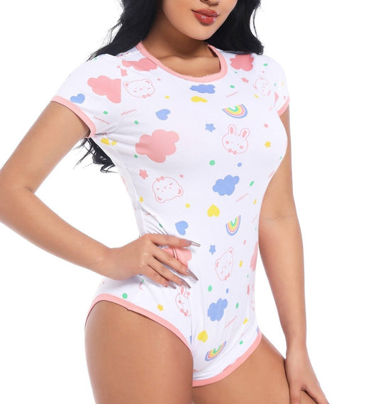 Landofgenie ABDL Onesie Womens Cotton Bodysuit - Bunny Print - landofgenie