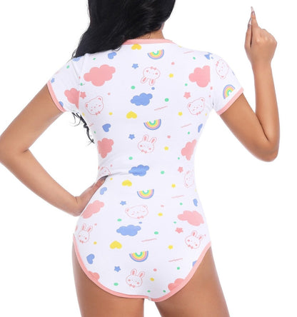 Landofgenie ABDL Onesie Womens Cotton Bodysuit - Bunny Print - landofgenie