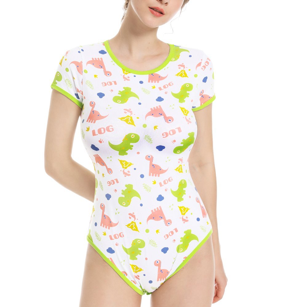 Landofgenie ABDL Onesie Womens Cotton Bodysuit - Dinosaur Print - landofgenie