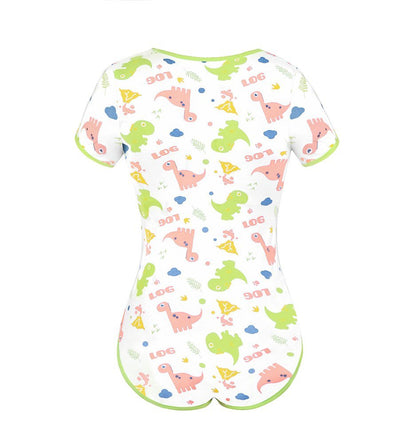 Landofgenie ABDL Onesie Womens Cotton Bodysuit - Dinosaur Print - landofgenie