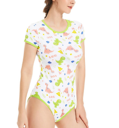 Landofgenie ABDL Onesie Womens Cotton Bodysuit - Dinosaur Print - landofgenie