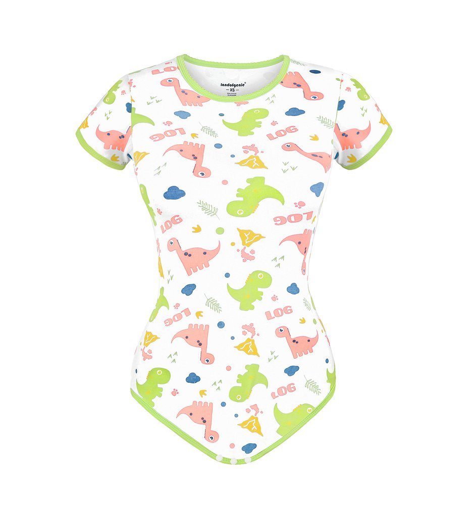 Landofgenie ABDL Onesie Womens Cotton Bodysuit - Dinosaur Print - landofgenie