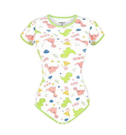 Landofgenie ABDL Onesie Womens Cotton Bodysuit - Dinosaur Print - landofgenie