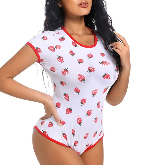 Landofgenie ABDL Onesie Womens Cotton Bodysuit - Strawberry Print - landofgenie