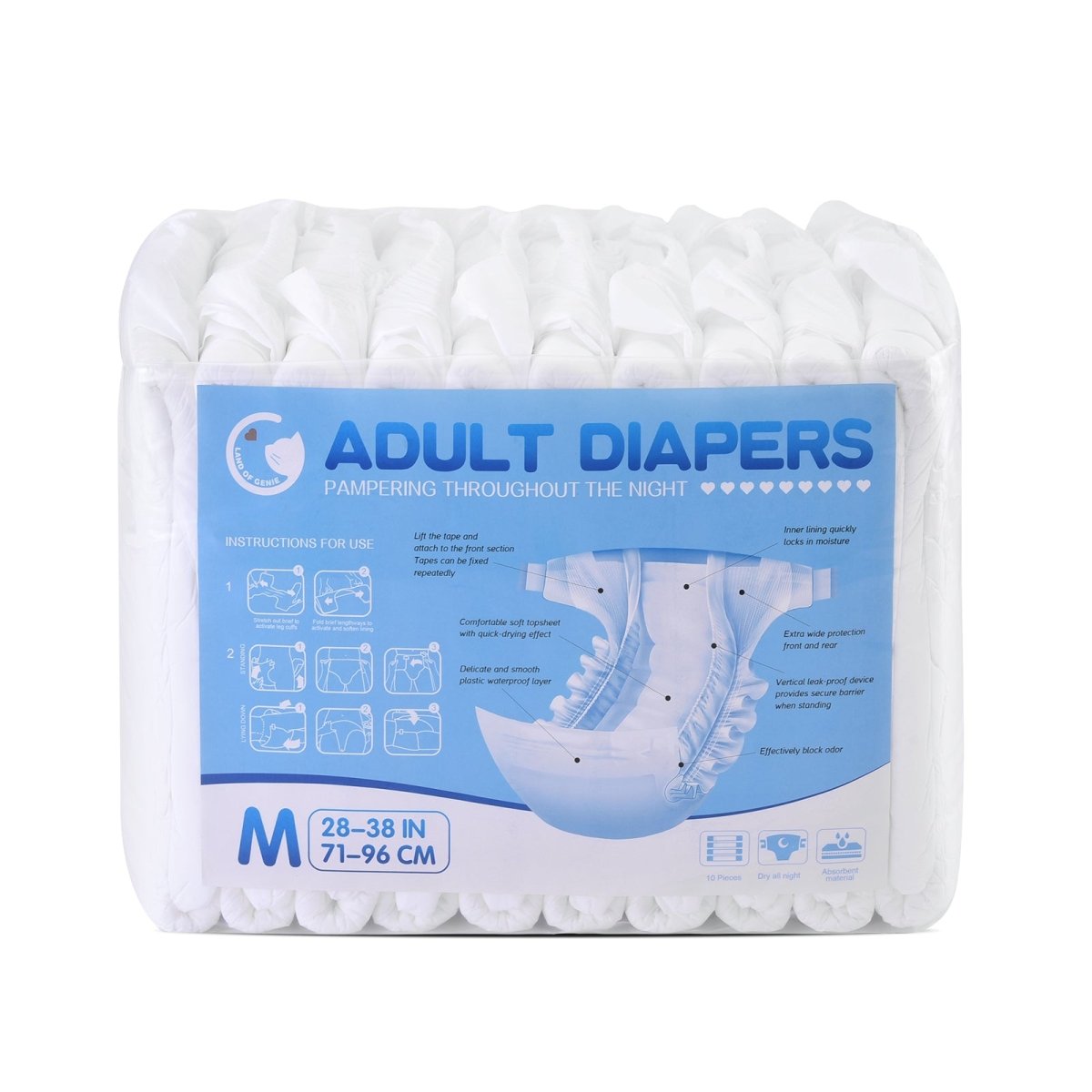  Landofgenie Adult Diapers for Women with Tabs Printed Adult  Diapers ABDL Diapers Medium 10 Pieces (Medium 28-38) : Baby
