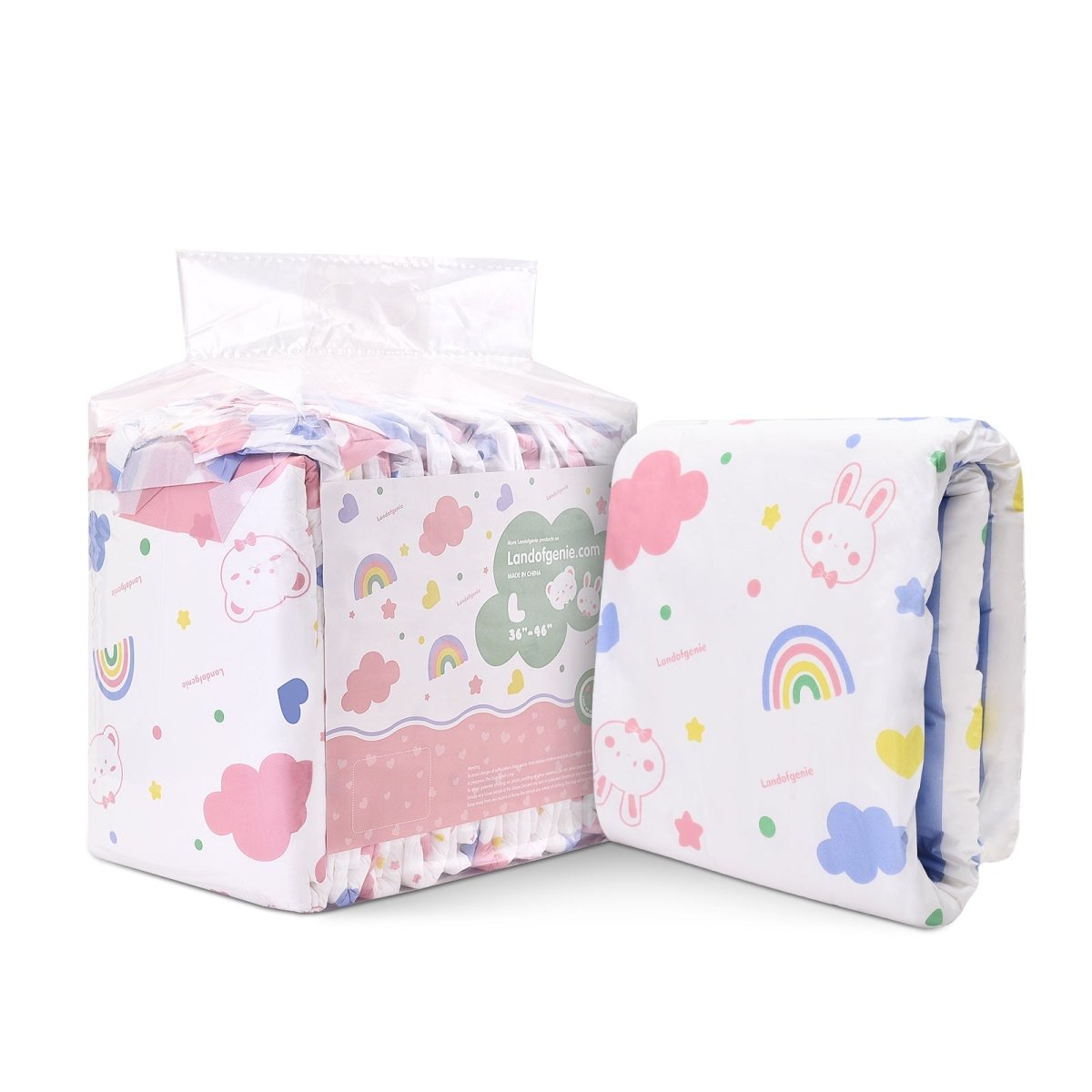 Landofgenie Adult ABDL Diapers Overnight Adult Diapers With 10 Pieces - Anime Bunny and Bear - landofgenie