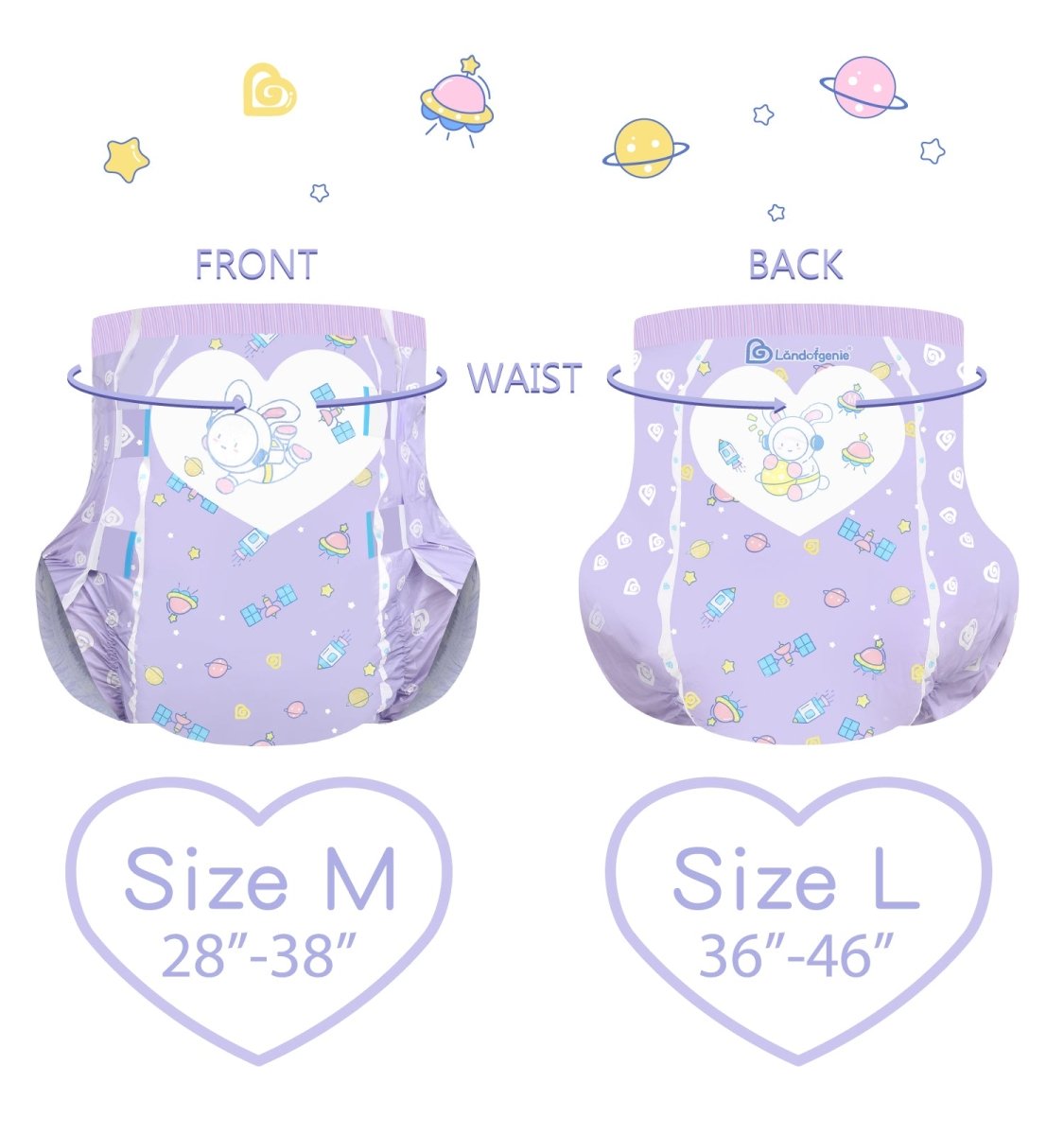 Landofgenie Adult ABDL Diapers Overnight Adult Diapers With 10 Pieces - Astronaut Bunny - landofgenie