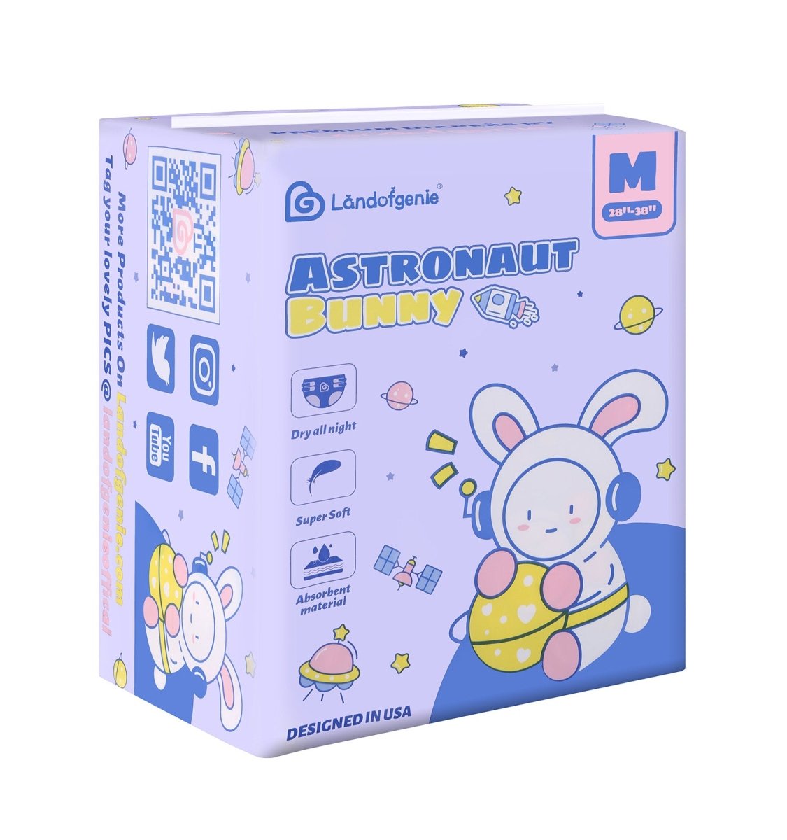 Landofgenie Adult ABDL Diapers Overnight Adult Diapers With 10 Pieces - Astronaut Bunny - landofgenie