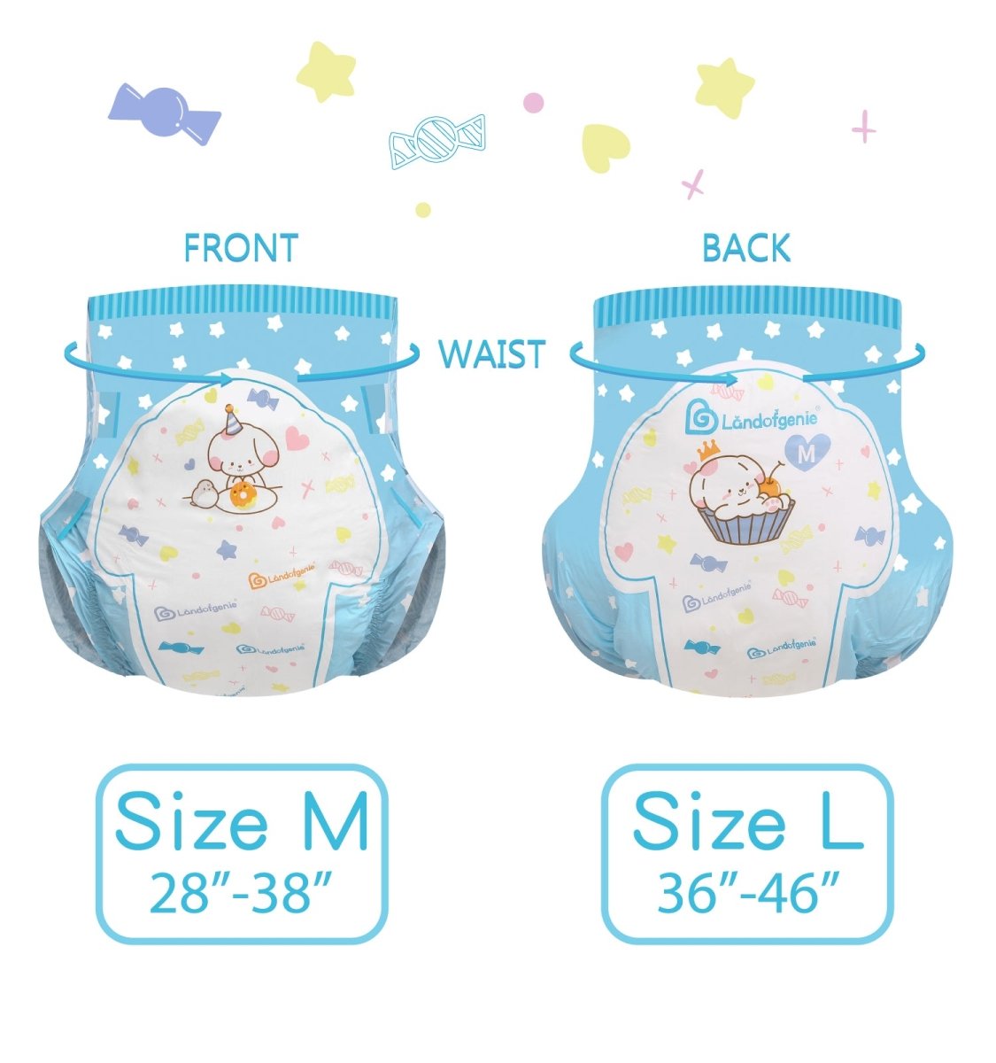  Landofgenie Adult Diapers for Women with Tabs Printed Adult  Diapers ABDL Diapers Medium 10 Pieces (Medium 28-38) : Baby