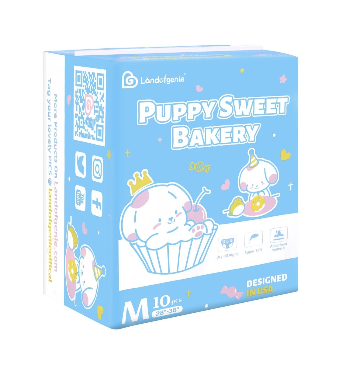 Landofgenie Adult ABDL Diapers Overnight Adult Diapers With 10 Pieces - Puppy Sweet Bakery - landofgenie