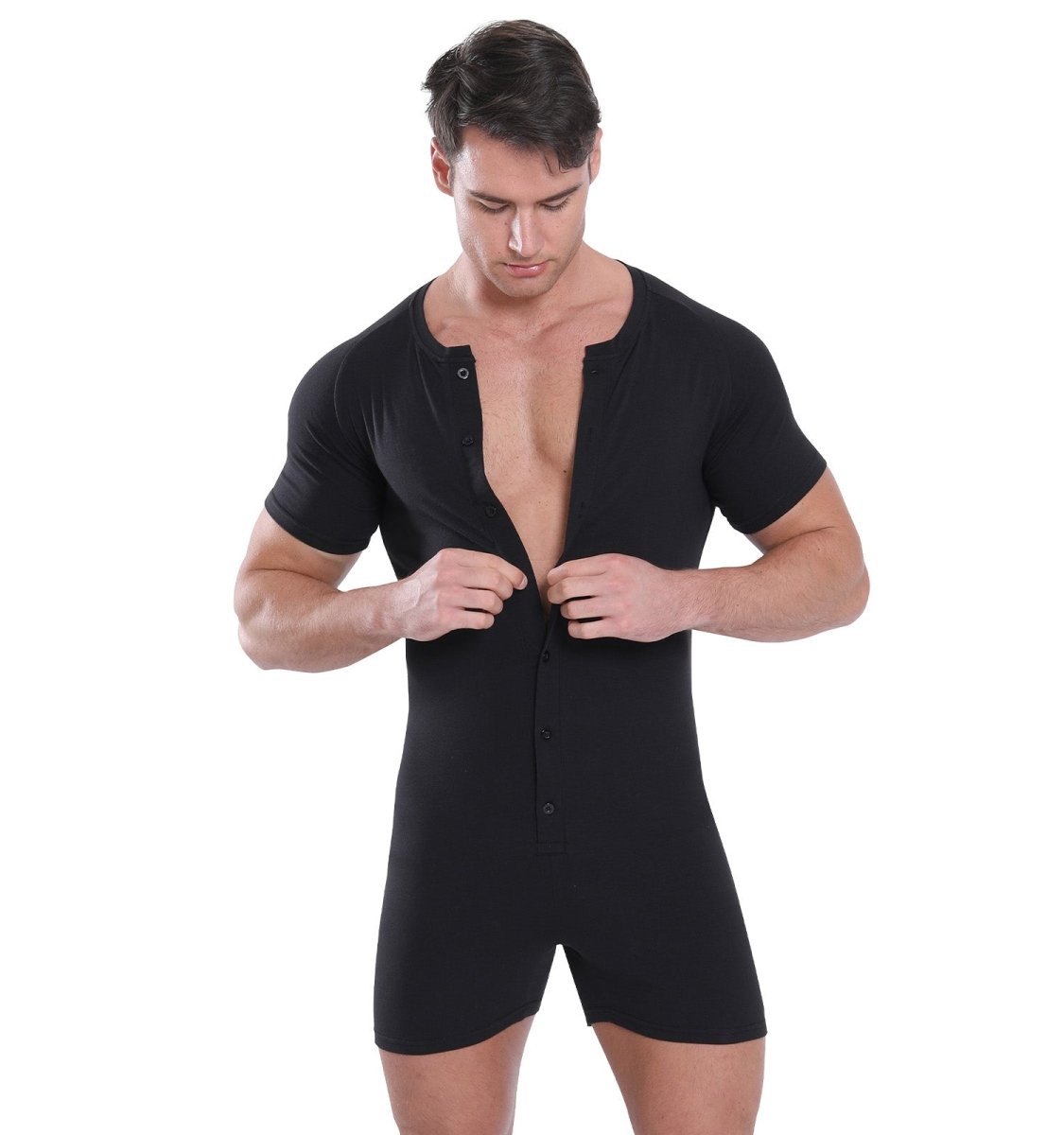 Landofgenie Basic Cotton Men One Piece Pajama - Black - landofgenie