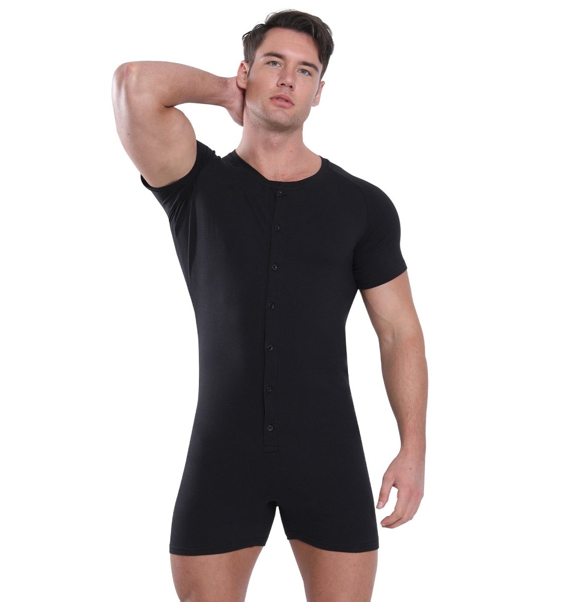 Landofgenie Basic Cotton Men One Piece Pajama - Black - landofgenie