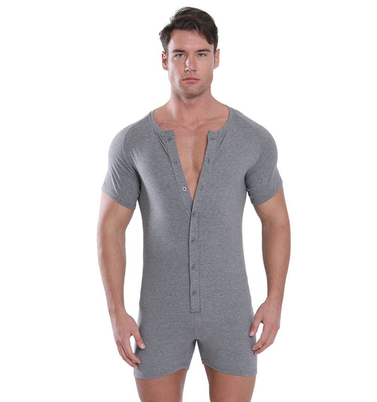 Landofgenie Basic Cotton Men One Piece Pajama - Gray - landofgenie