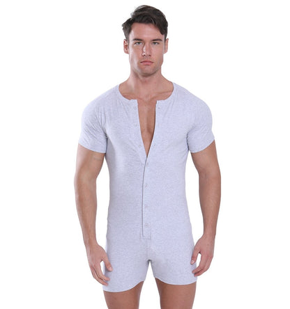 Landofgenie Basic Cotton Men One Piece Pajama - Light Gray - landofgenie