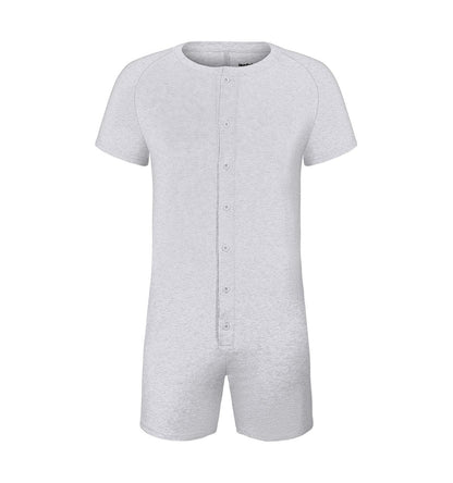 Landofgenie Basic Cotton Men One Piece Pajama - Light Gray - landofgenie